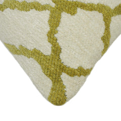 Ivory and olive green geometric jacquard cotton cushion cover 45x45 cm