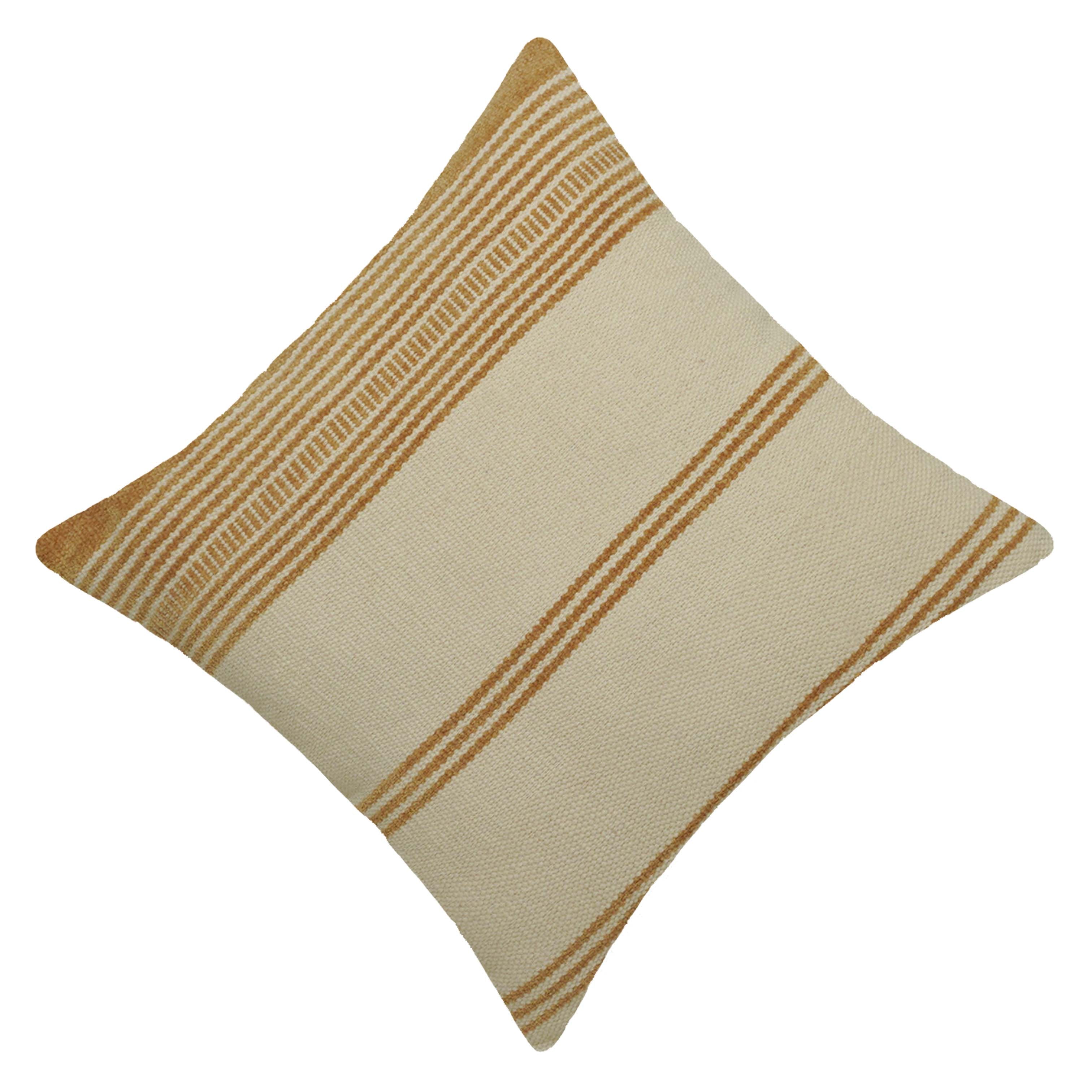 Handwoven Cotton Cushion Cover 45x45 cm | Beige & Ivory Striped Woven Cushion Cover | Decorative Throw Pillow Cover with Hidden Zipper | Modern Boho Home Décor