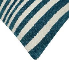 Handwoven Cotton Striped Cushion Cover 45x45 cm | Blue & Ivory Woven Decorative Throw Pillow Cover | Modern Coastal Farmhouse Sofa Cushion Cover | Hidden Zipper