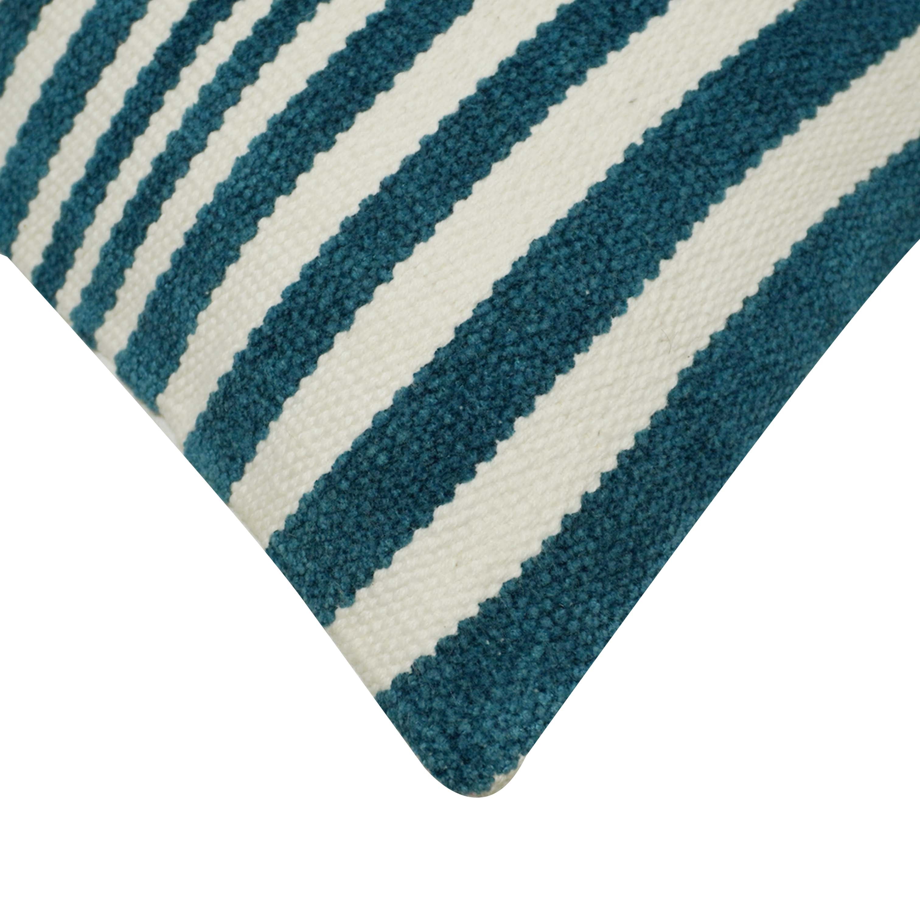 Handwoven Cotton Striped Cushion Cover 45x45 cm | Blue & Ivory Woven Decorative Throw Pillow Cover | Modern Coastal Farmhouse Sofa Cushion Cover | Hidden Zipper