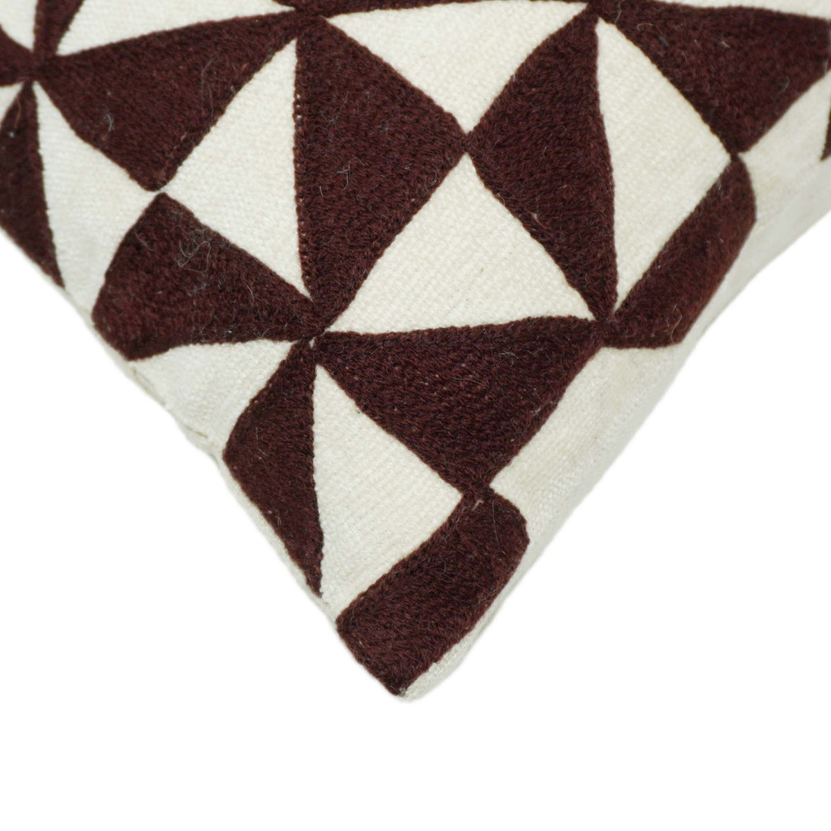 Machine Embroidered Geometric Cotton Cushion Cover – 45 x 45 cm | Brown & Ivory