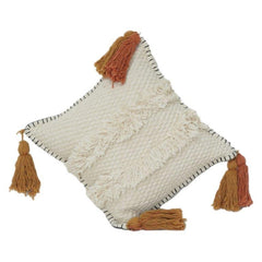 Boho Textured Cotton Cushion Cover with Tassels | Handwoven Tufted Throw Pillow Cover in Neutral Tones