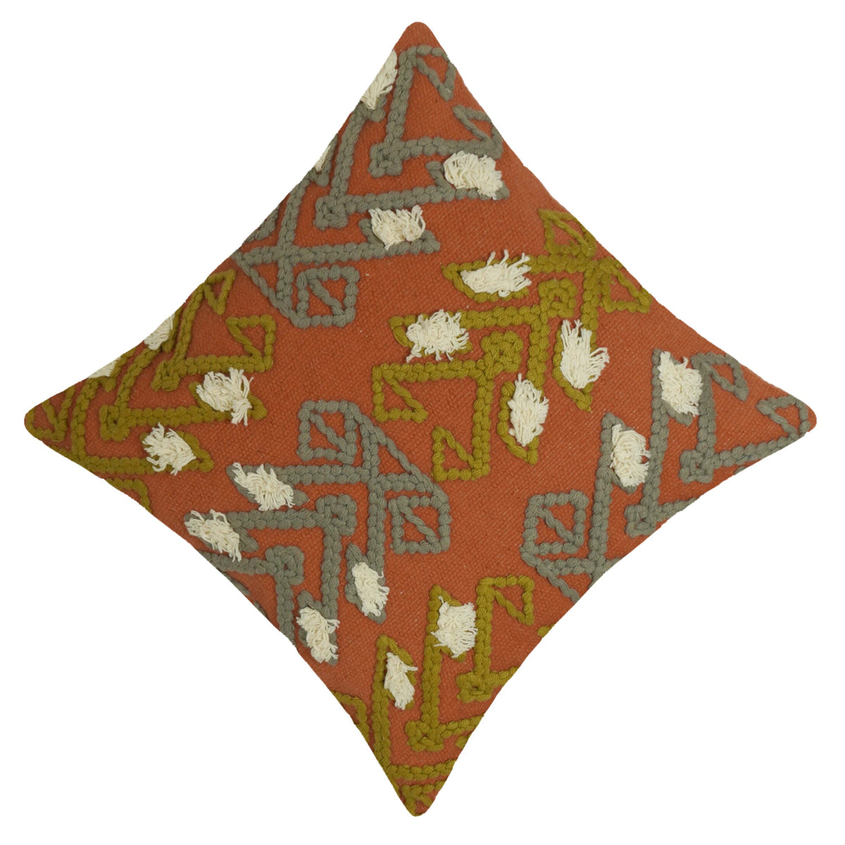 Handwoven Cotton Cushion Cover 45x45 cm | Tufted Boho Geometric Cushion Cover | Decorative Throw Pillow Cover with Tassel Accents | Hidden Zipper | Rust Multi