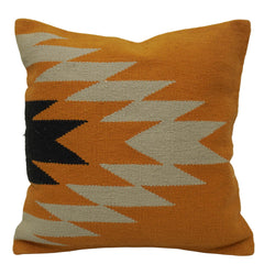 Handwoven Cotton Geometric Cushion Cover 45x45 cm | Mustard, Ivory & Black | Modern Boho Decorative Throw Pillow Cover | Concealed Zip
