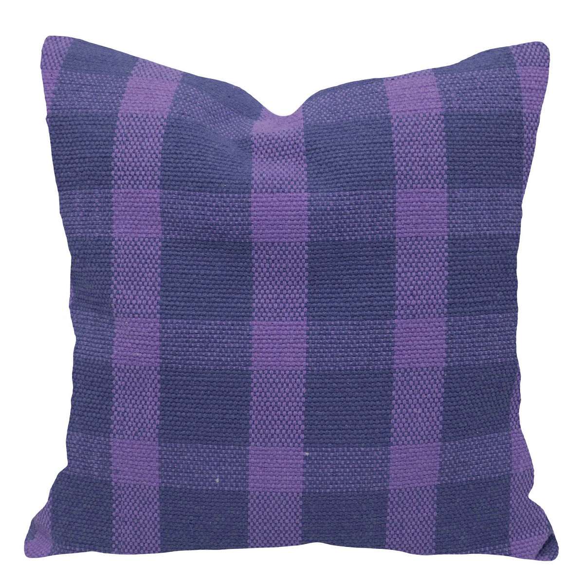 Handgewebter Baumwoll-Kissenbezug – Lila-Navy-Kariert – 45 x 45 cm