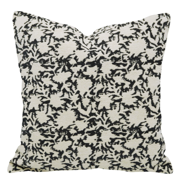 Black & Cream Abstract-Floral Jacquard Cushion Cover 45x45 cm