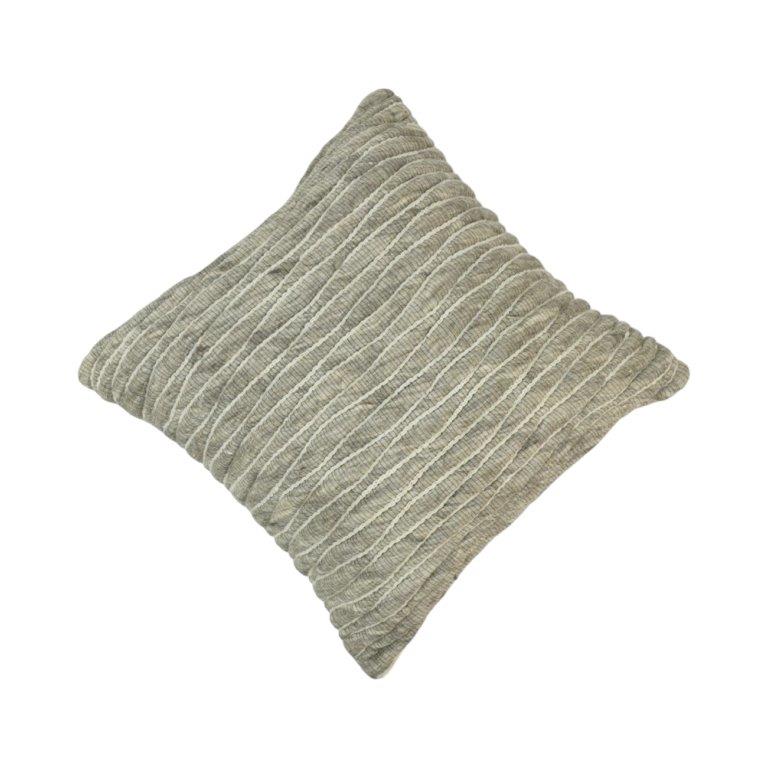 Wave Texture Embroidered Cotton Cushion Cover – Sage Beige | 45x45 cm Decorative Throw Pillow Cover