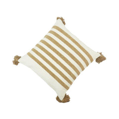 Handmade Striped Cotton Cushion Cover with Tassels – Beige & Ivory | 45x45 cm