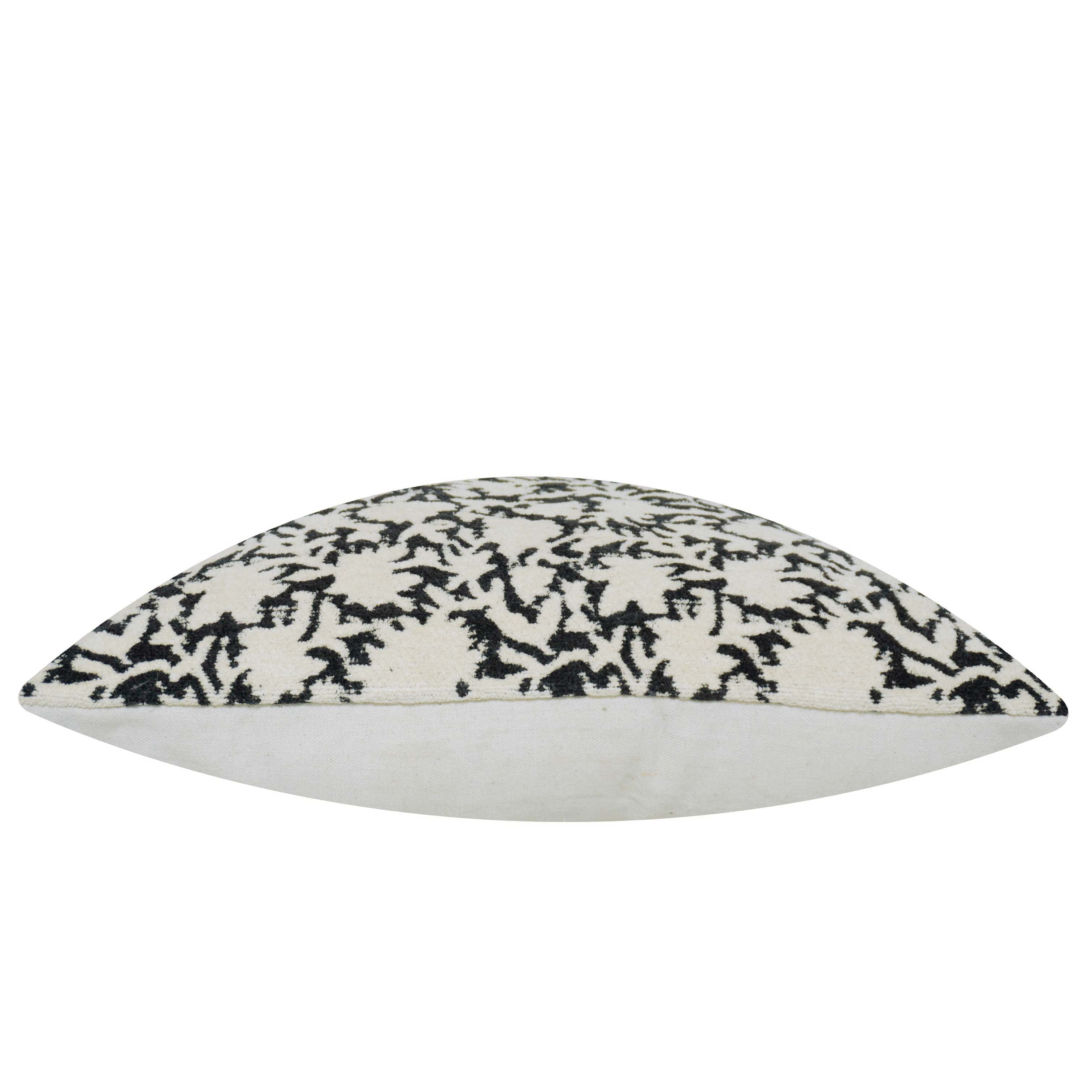 Black and cream abstract floral textured jacquard cushion cover 45x45 cm