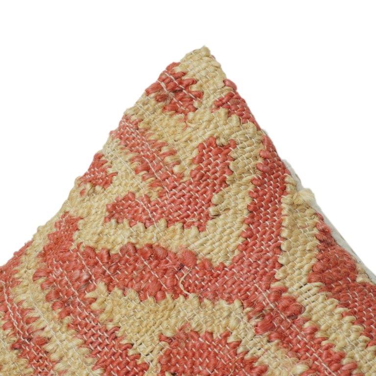 Handwoven Jute Cushion Cover – Natural & Red Geometric Pattern | Rustic Boho Decorative Pillow Case 18x18 Inch - Bulk manufacturer & supplier from Panipat, India