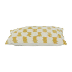 Mustard Abstract Ikat Embroidered Cotton Cushion Cover | Textured Geometric Design | 40x60 cm Lumbar Pillow Cover