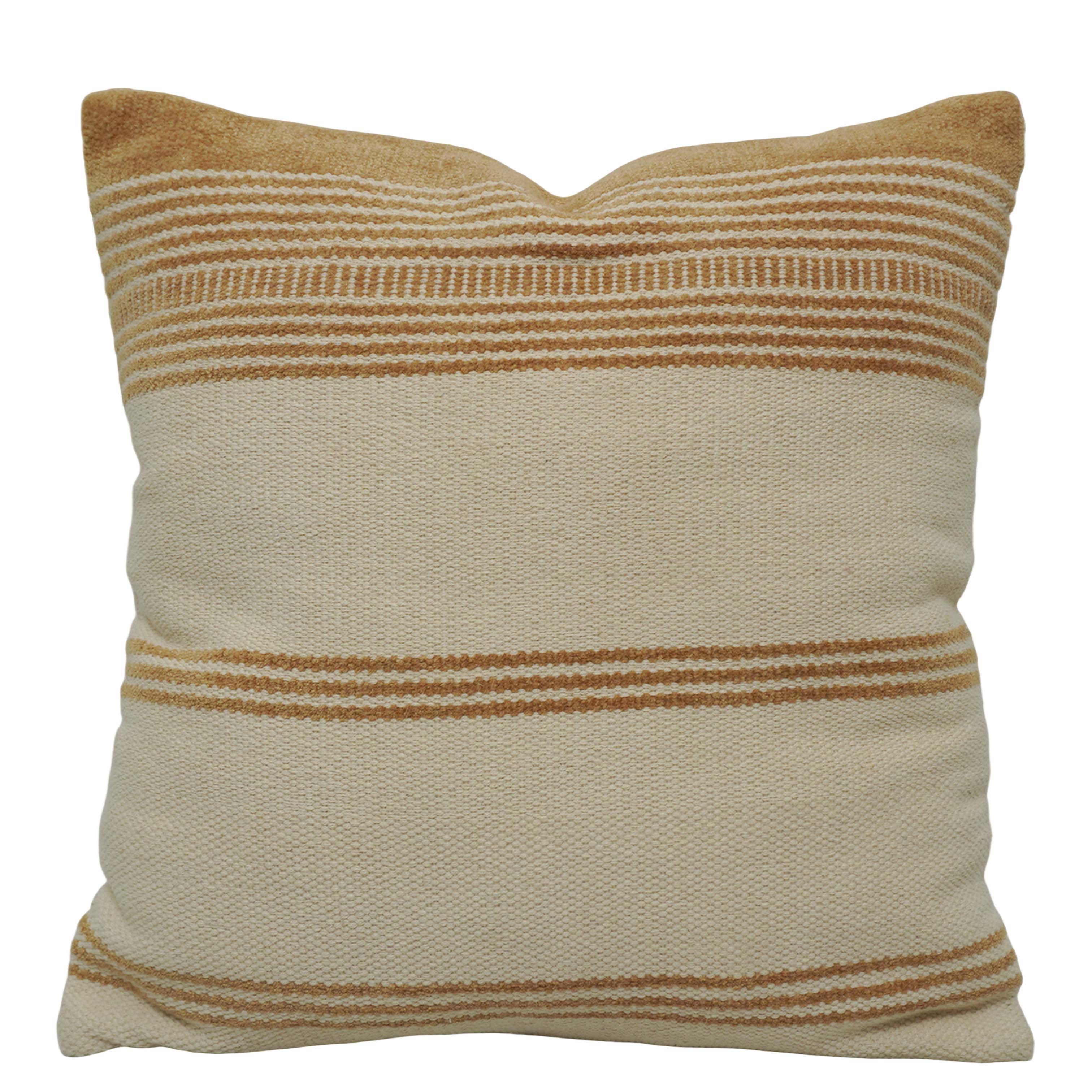Handwoven Cotton Cushion Cover 45x45 cm | Beige & Ivory Striped Woven Cushion Cover | Decorative Throw Pillow Cover with Hidden Zipper | Modern Boho Home Décor