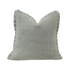 Sage Green Textured Cotton Cushion Cover with Striped Flange Border | 45 x 45 cm (18 x 18 Inch) Decorative Throw Pillow Cover