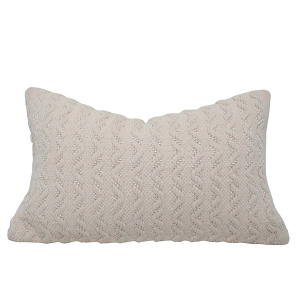 Handmade Textured Cotton Cushion Cover 40x60 cm | Ivory Woven Decorative Lumbar Pillow Cover | Modern Boho Farmhouse Home Décor | Hidden Zipper