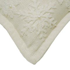 Ivory Floral Embroidered Cotton Cushion Cover with Pearl Detailing – 45 x 45 cm