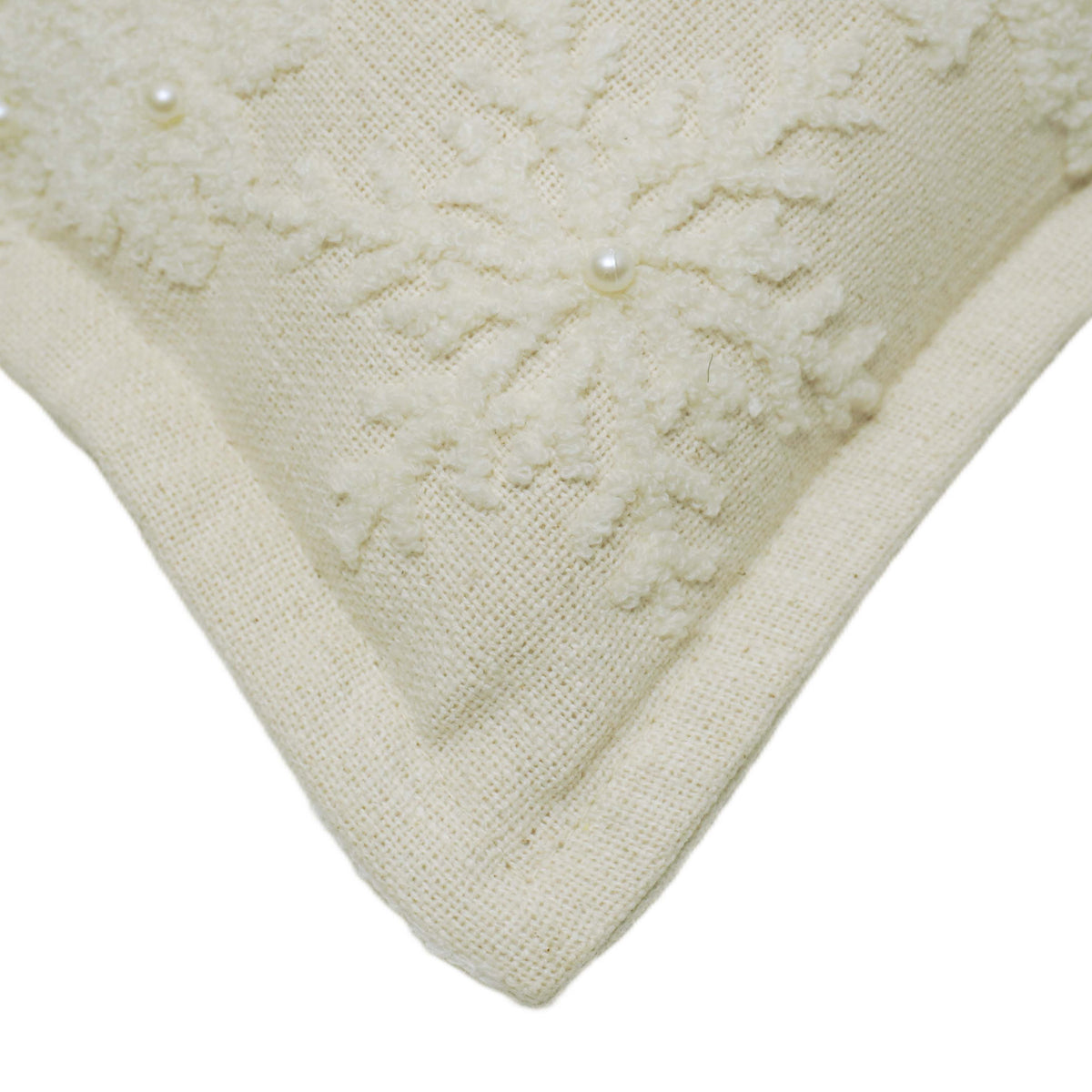 Ivory Floral Embroidered Cotton Cushion Cover with Pearl Detailing – 45 x 45 cm