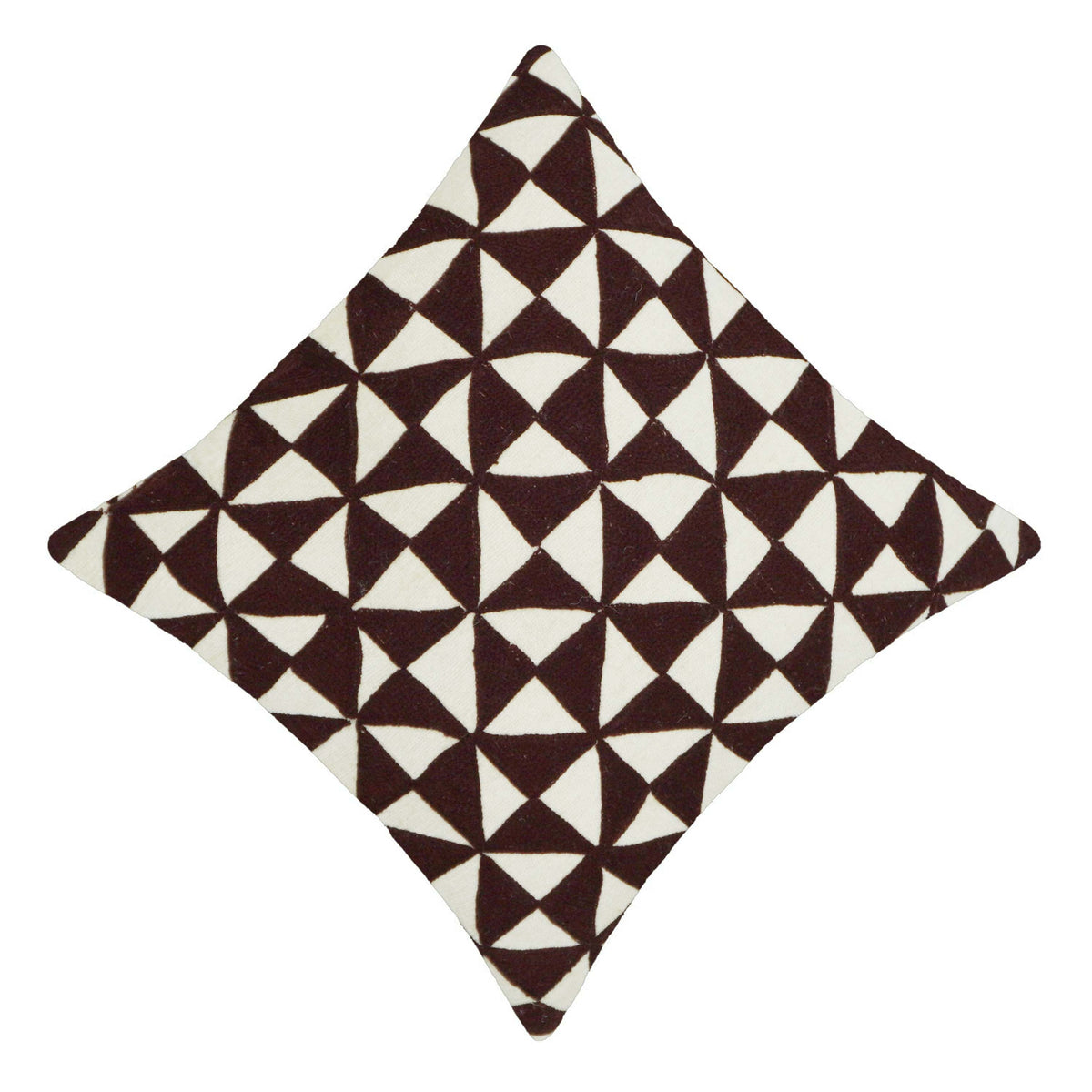 Machine Embroidered Geometric Cotton Cushion Cover – 45 x 45 cm | Brown & Ivory