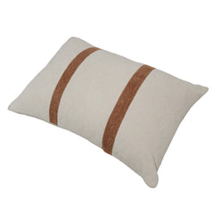 Handwoven Cotton Cushion Cover 40 x 60 cm | Ivory with Brown Woven Stripe | Rectangular Decorative Throw Pillow Cover | Hidden Zipper