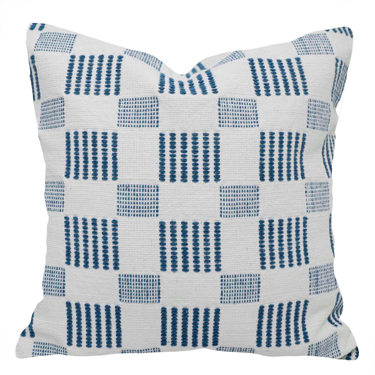 Handwoven Blue & White Geometric Pattern Cushion Cover – 45 x 45 cm
