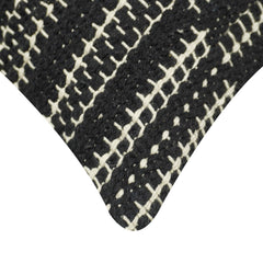 Handwoven Cotton Cushion Cover 45x45 cm | Black & Ivory Textured Woven Throw Pillow Cover | Modern Boho Decorative Cushion Cover with Hidden Zip | 18x18 Inch