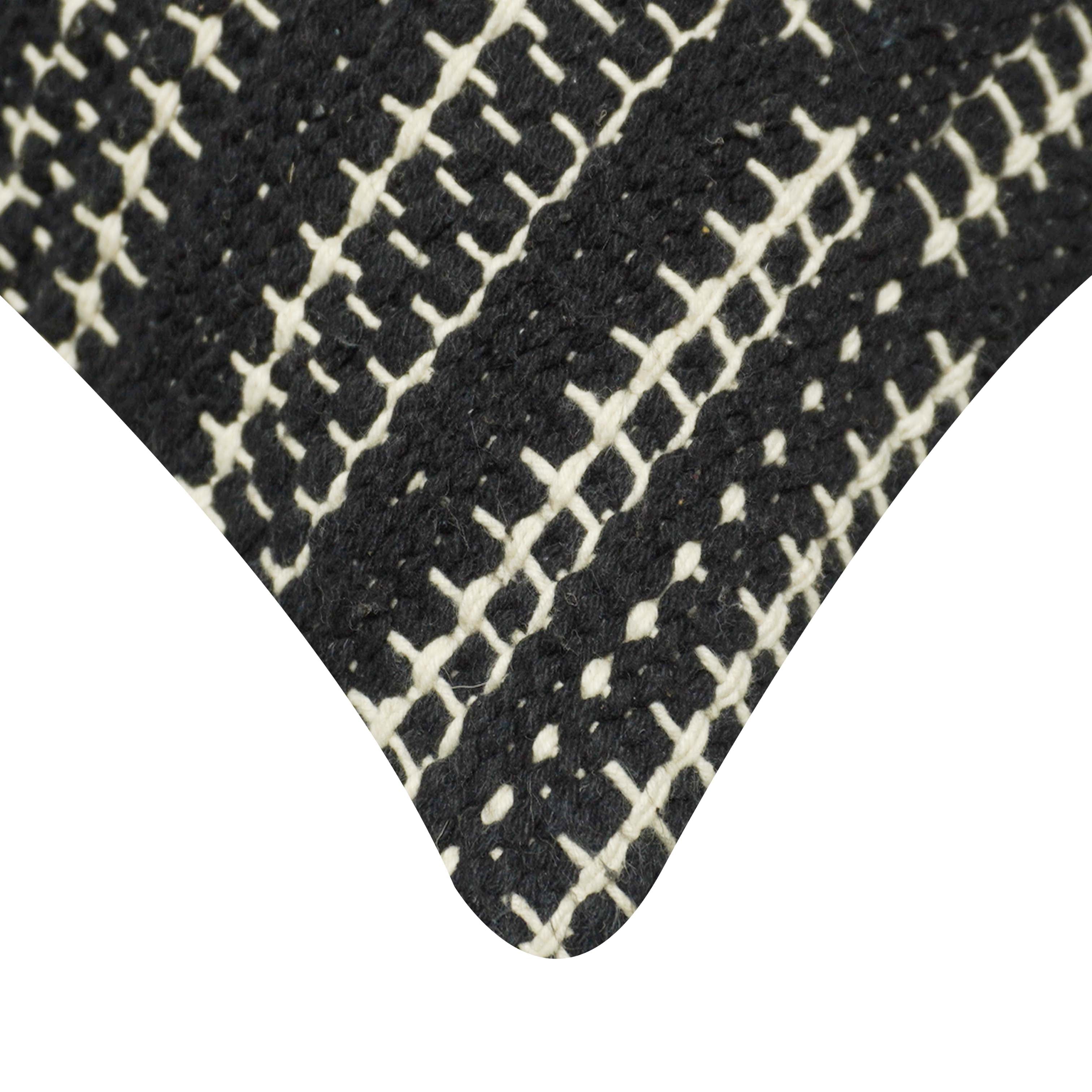 Handwoven Cotton Cushion Cover 45x45 cm | Black & Ivory Textured Woven Throw Pillow Cover | Modern Boho Decorative Cushion Cover with Hidden Zip | 18x18 Inch