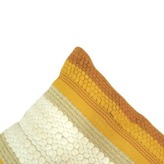 Handmade Textured Cotton Cushion Cover 45x45 cm | Tufted Boho Decorative Pillow Cover in Mustard & Ivory