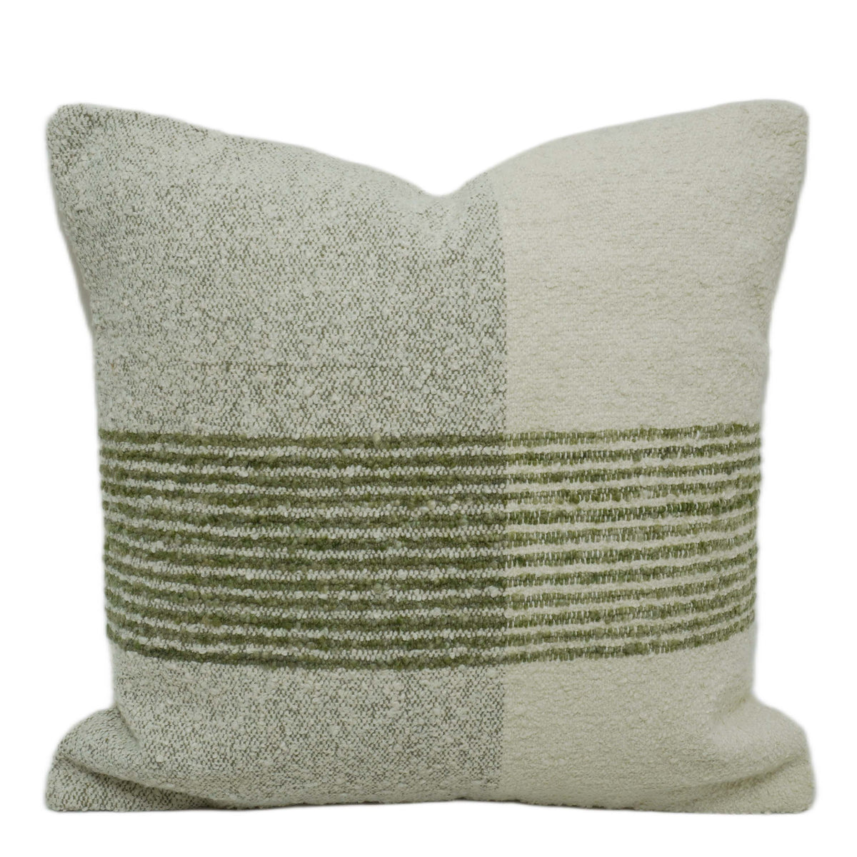 Handwoven Textured Cotton Cushion Cover – Olive Green & Ivory Striped Design, 45 x 45 cm