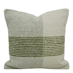 Handwoven Textured Cotton Cushion Cover – Olive Green & Ivory Striped Design, 45 x 45 cm
