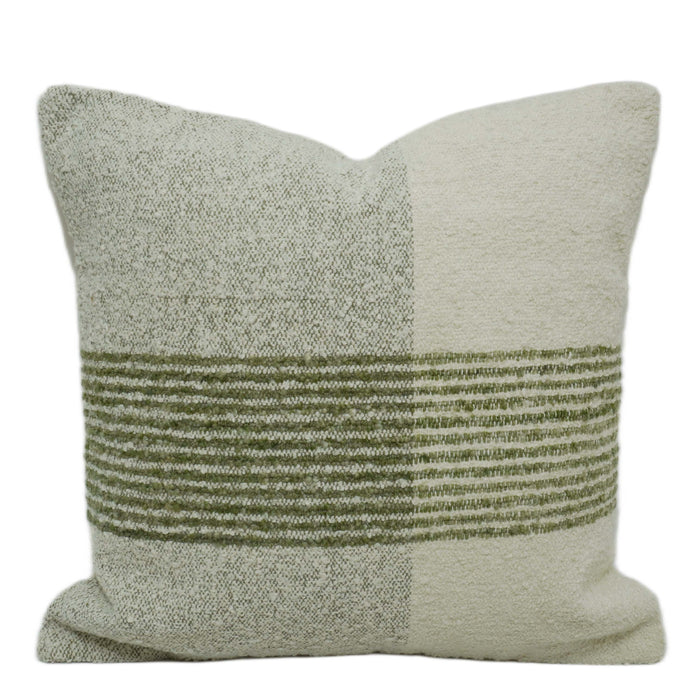 Handwoven Textured Cotton Cushion Cover – Olive Green & Ivory Striped Design, 45 x 45 cm