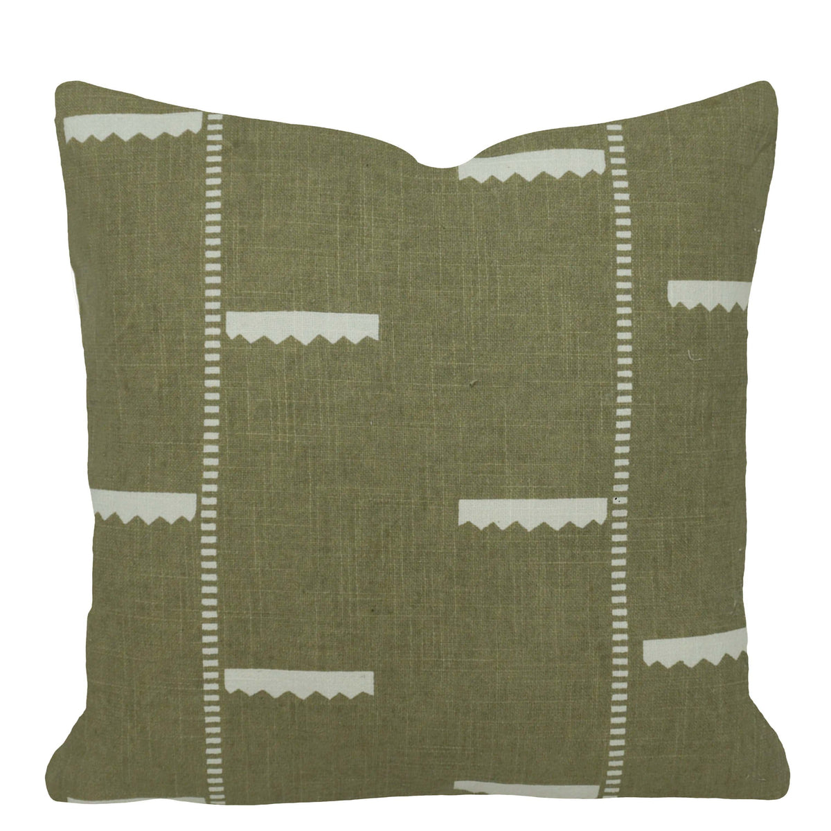 Olive Green & Ivory Printed Cotton Cushion Cover – Geometric Pattern, 45 x 45 cm