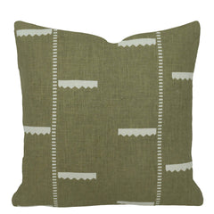 Olive Green & Ivory Printed Cotton Cushion Cover – Geometric Pattern, 45 x 45 cm