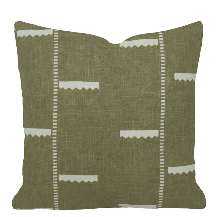 Olive Green & Ivory Printed Cotton Cushion Cover – Geometric Pattern, 45 x 45 cm