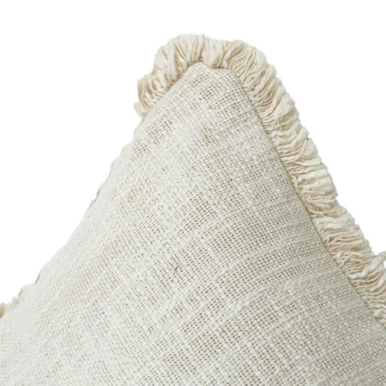Natural Textured Cotton Cushion Cover with Fringed Edges – 45x45 cm | Minimalist Neutral Throw Pillow Cover