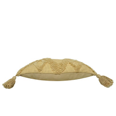 Boho Tufted Cotton Cushion Cover with Tassels | Geometric Textured Lumbar Pillow Cover | Beige | 30 x 50 cm