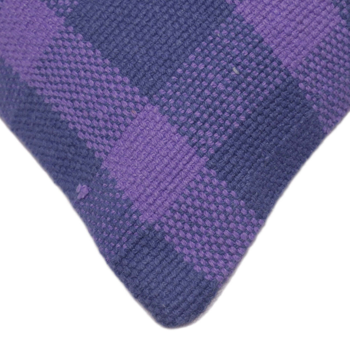 Handgewebter Baumwoll-Kissenbezug – Lila-Navy-Kariert – 45 x 45 cm