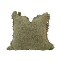 Artisan Handmade Cotton Cushion Cover – Olive Green Fringed Design | 45x45 cm