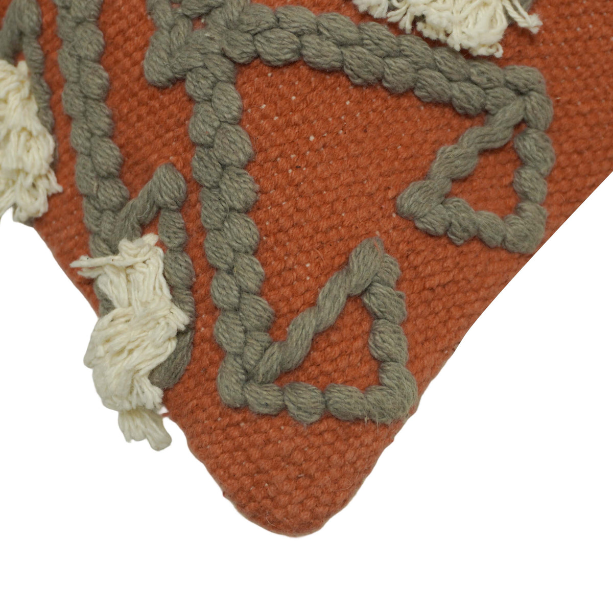 Handwoven Cotton Cushion Cover 45x45 cm | Tufted Boho Geometric Cushion Cover | Decorative Throw Pillow Cover with Tassel Accents | Hidden Zipper | Rust Multi