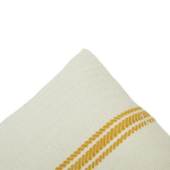 Handwoven Cotton Cushion Cover with Mustard Stripe | 45x45 cm | Cream Textured Throw Pillow Cover