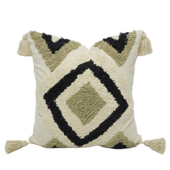 Tufted Geometric Cushion Cover 45x45 cm | Beige, Sage Green & Black Textured Cushion Cover