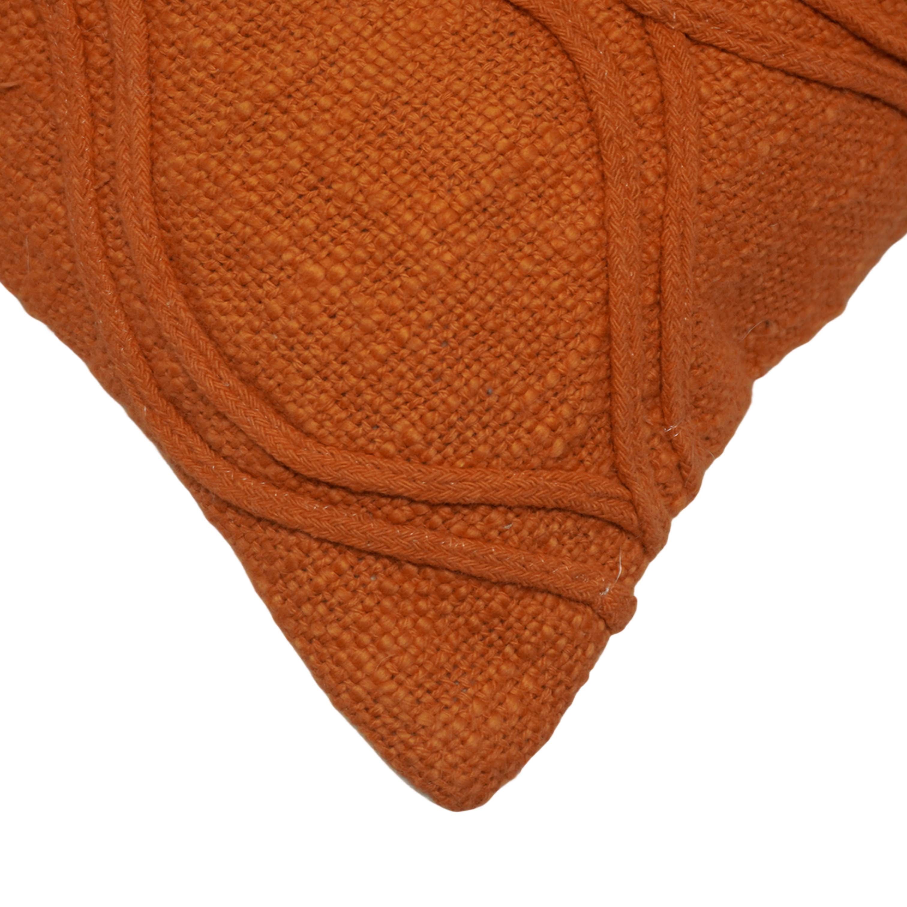 Rust Geometric Machine Embroidered Cotton Cushion Cover 45x45 cm | Textured Decorative Throw Pillow Cover with Concealed Zipper
