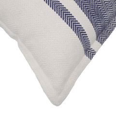 vHandwoven Cotton Cushion Cover 45x45 cm | Blue & Ivory Herringbone Striped Decorative Throw Pillow Cover | Modern Farmhouse Sofa Cushion | Hidden Zip | 100% Cotton