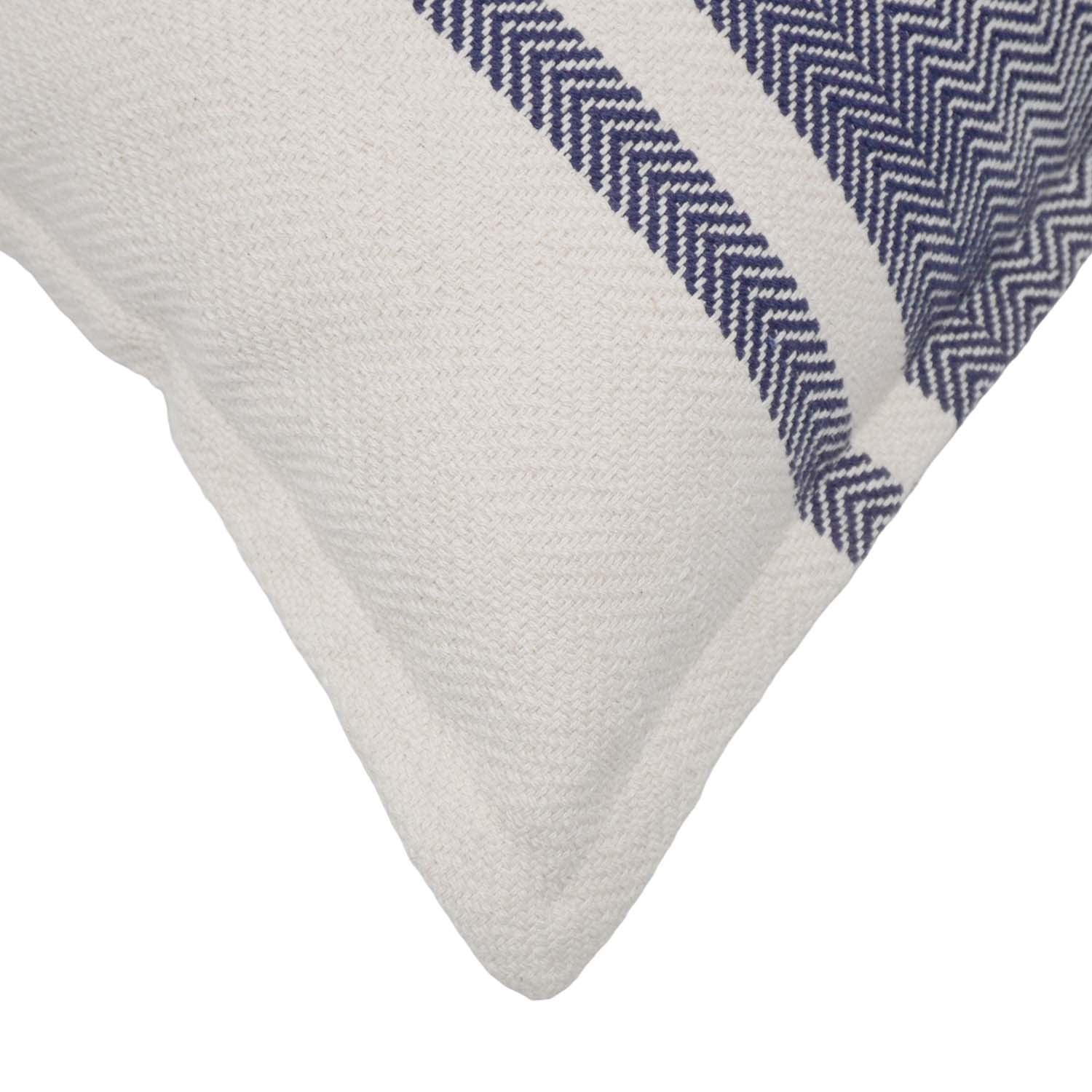 vHandwoven Cotton Cushion Cover 45x45 cm | Blue & Ivory Herringbone Striped Decorative Throw Pillow Cover | Modern Farmhouse Sofa Cushion | Hidden Zip | 100% Cotton