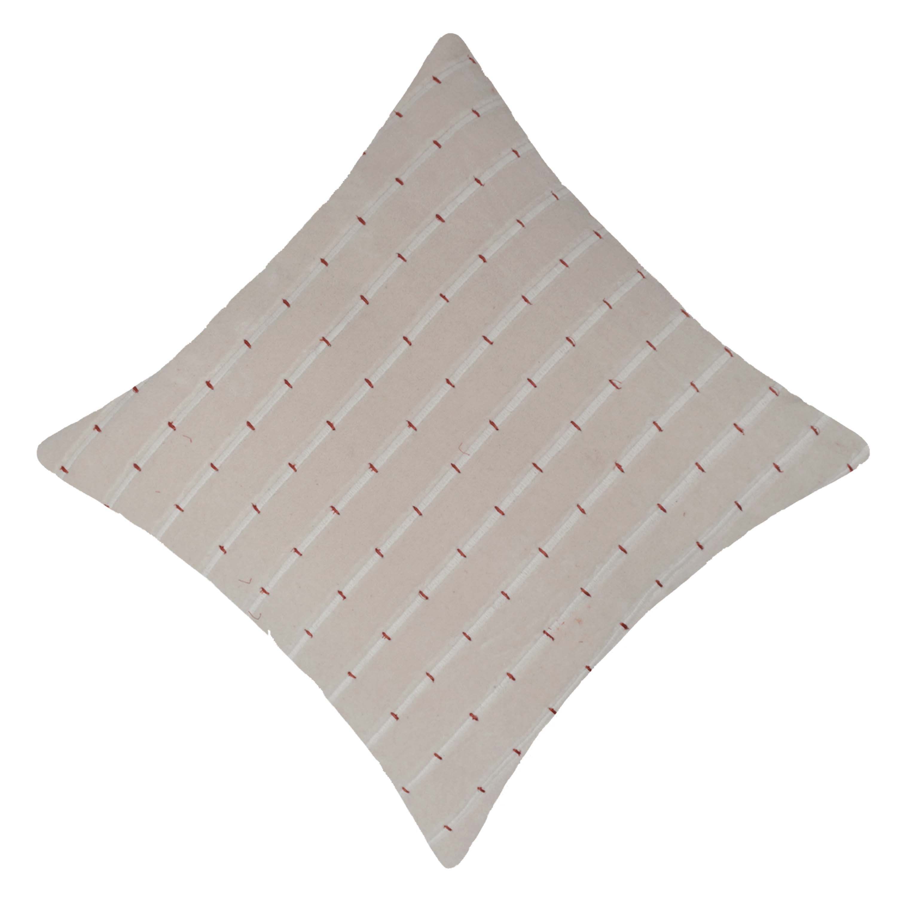 Handwoven Cotton Cushion Cover 45x45 cm | Ivory Textured Woven Throw Pillow Cover with Running Stitch Detail | Modern Boho Home Décor