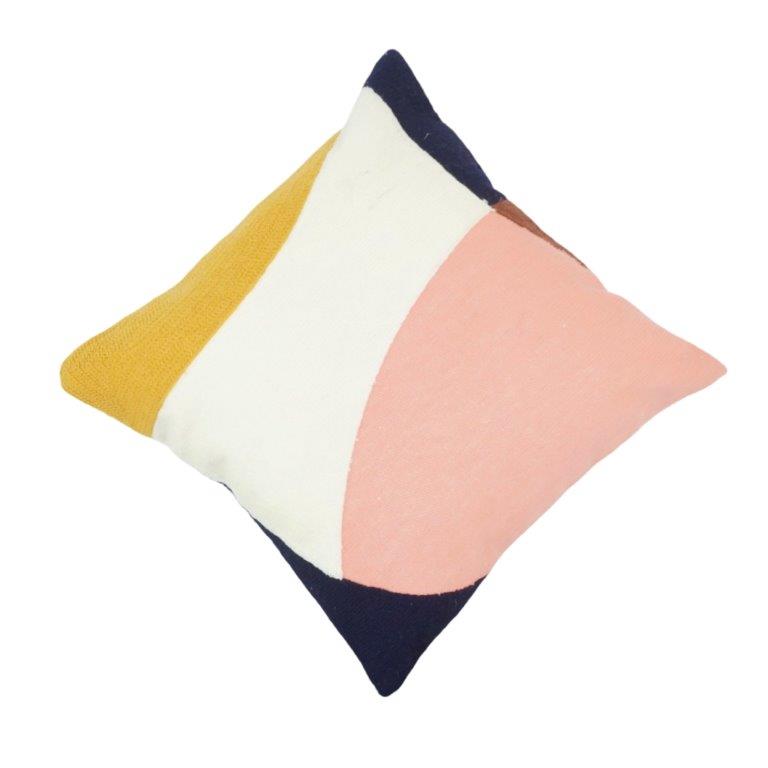 Abstract Embroidered Cotton Cushion Cover 45x45 cm | Modern Geometric Color Block Decorative Pillow Cover