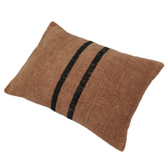 Handwoven Cotton Cushion Cover 40 x 60 cm | Brown with Black Striped Design | Rustic Decorative Lumbar Pillow Cover | Hidden Zip | Sofa & Bed Cushion Cover