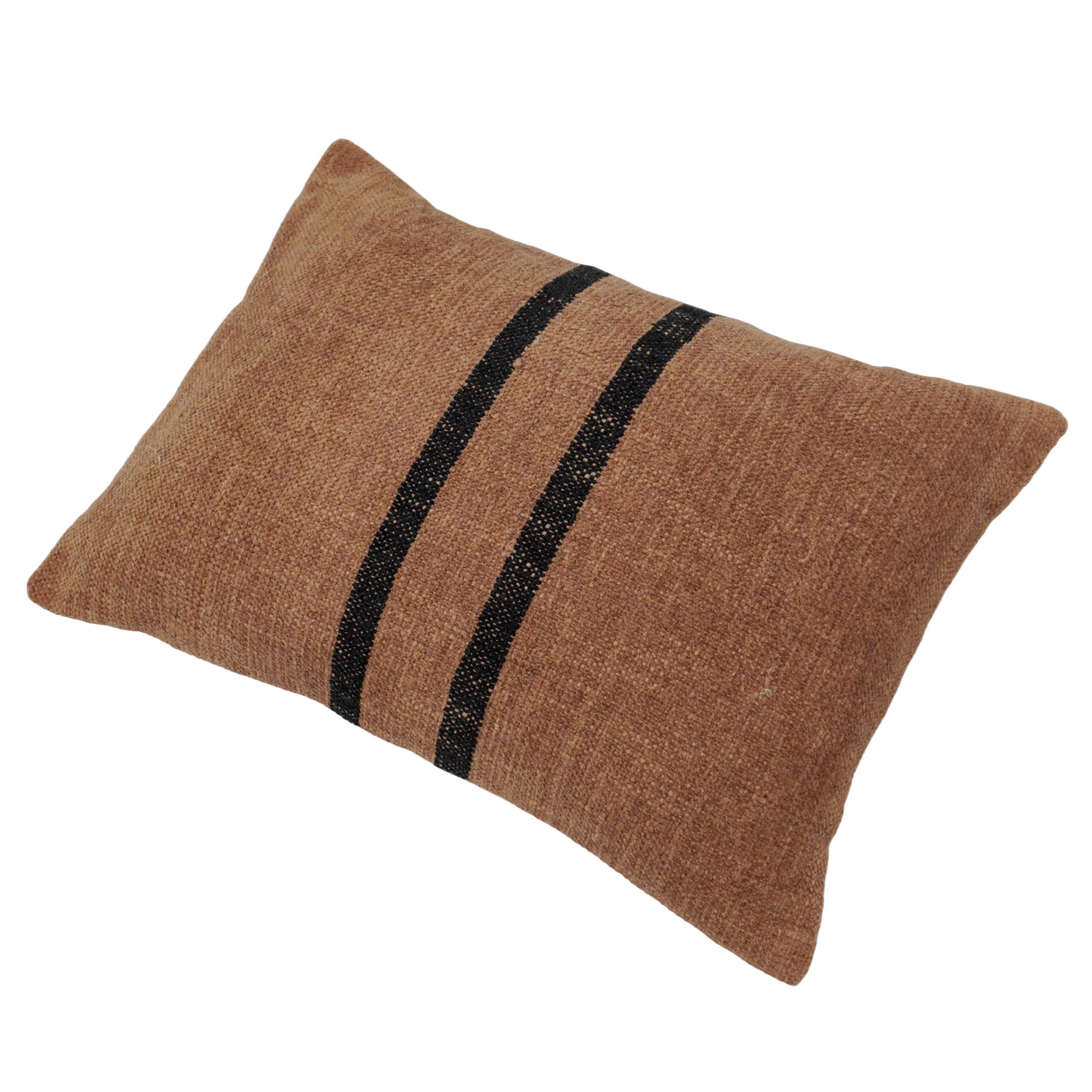 Handwoven Cotton Cushion Cover 40 x 60 cm | Brown with Black Striped Design | Rustic Decorative Lumbar Pillow Cover | Hidden Zip | Sofa & Bed Cushion Cover