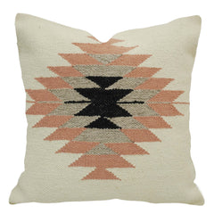 Peach Black & Beige Tribal Handwoven Cotton Cushion Cover 45x45 cm
