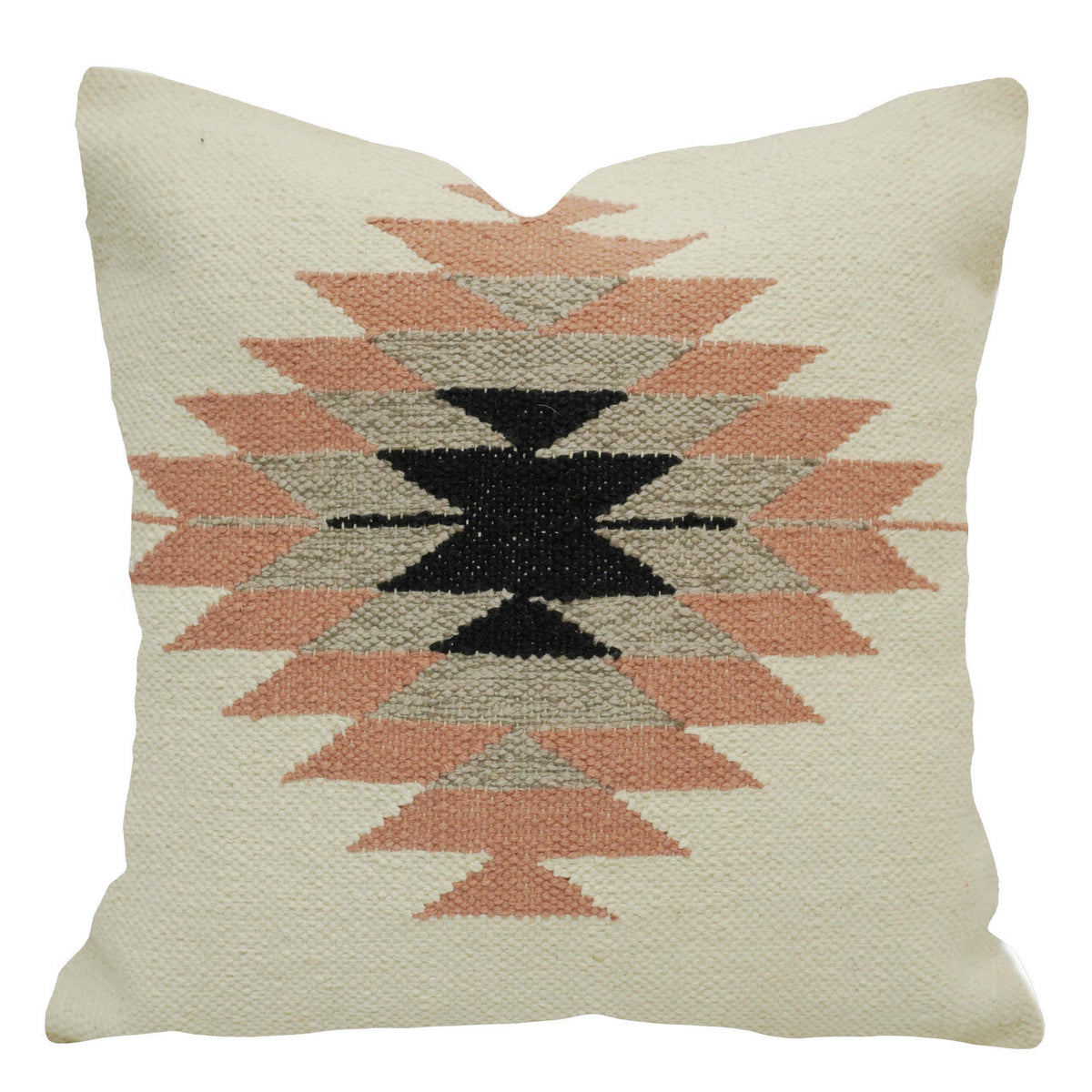 Peach Black & Beige Tribal Handwoven Cotton Cushion Cover 45x45 cm