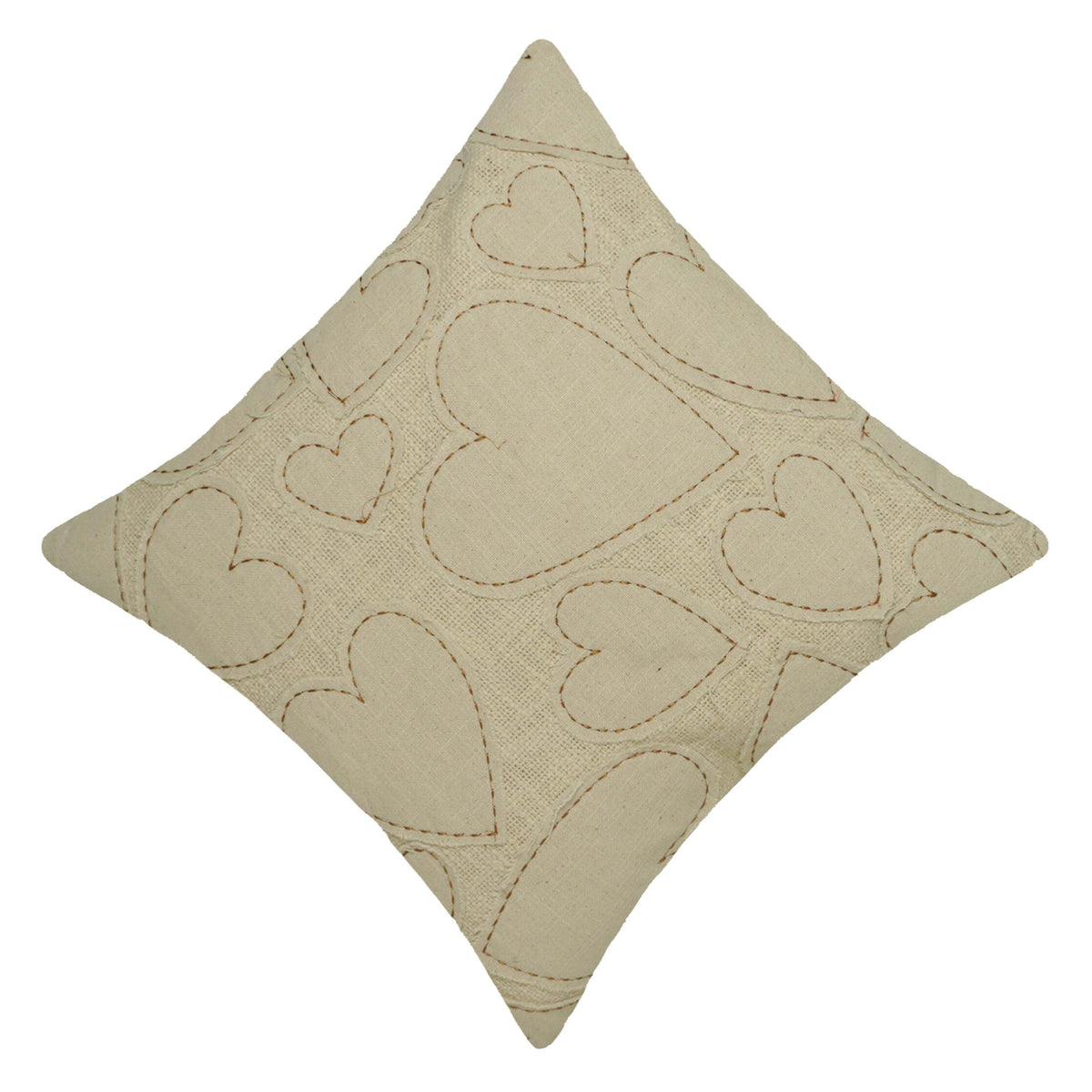 Handcrafted Cotton Heart Appliqué Cushion Cover 45x45 cm | Textured Handmade Decorative Throw Pillow Cover | Hidden Zip | Natural Ivory