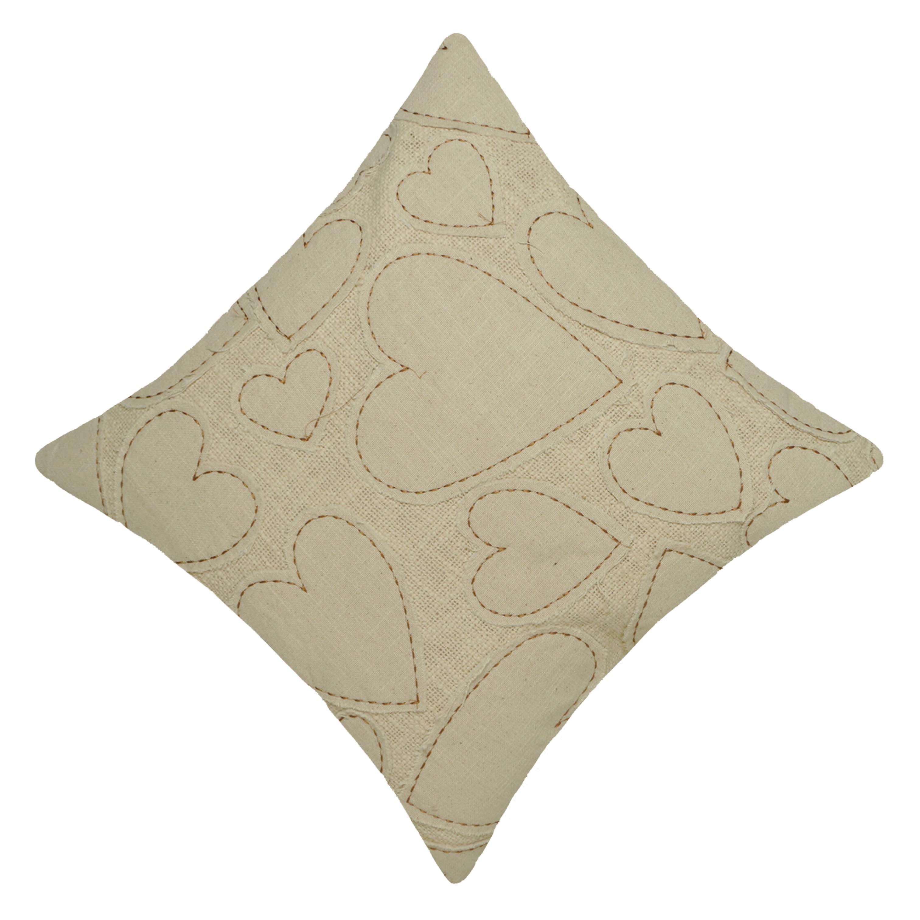 Handcrafted Cotton Heart Appliqué Cushion Cover 45x45 cm | Textured Handmade Decorative Throw Pillow Cover | Hidden Zip | Natural Ivory